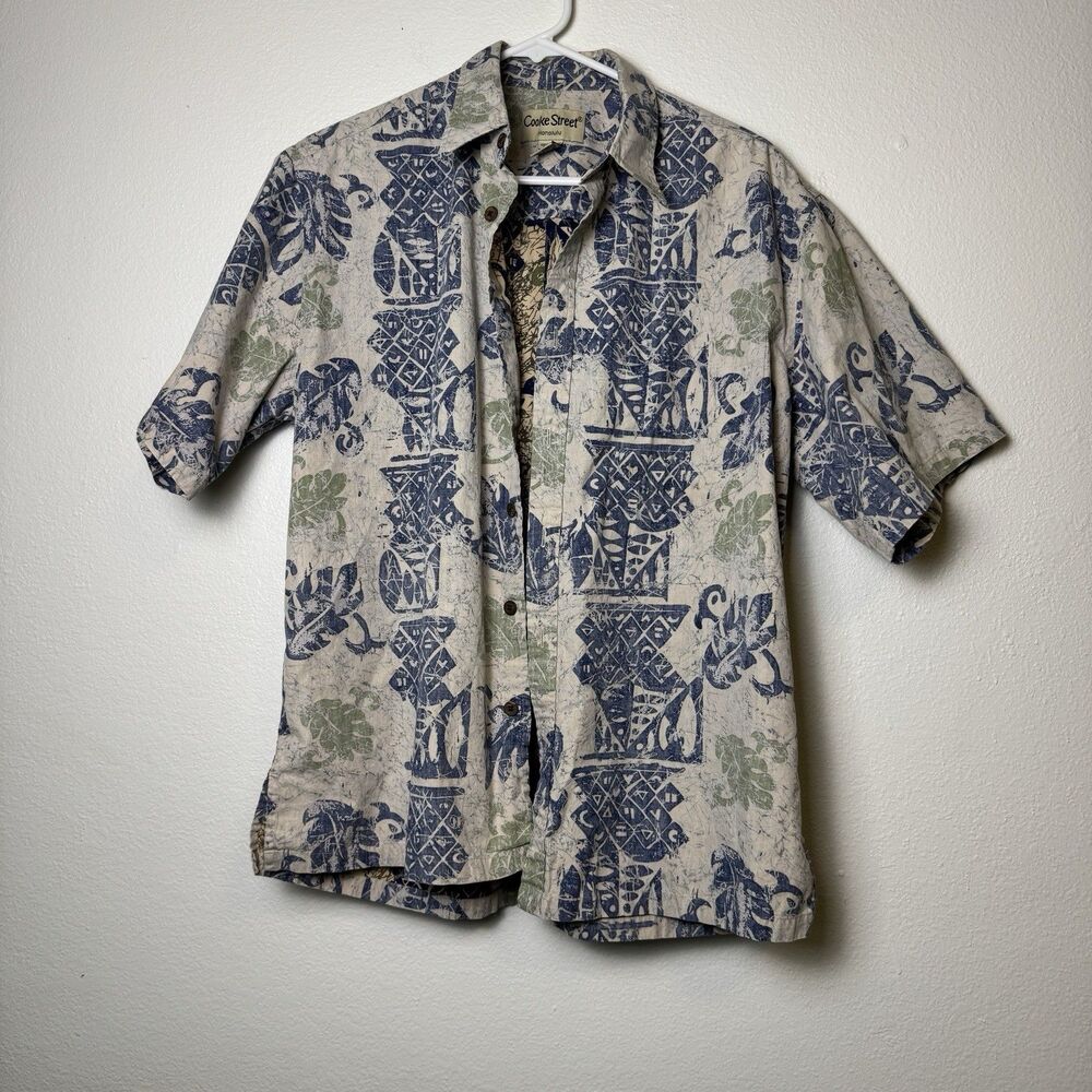 Cooke Street Hawaiian Shirt Men M Reverse Print Pink Salmon Blue Geometric